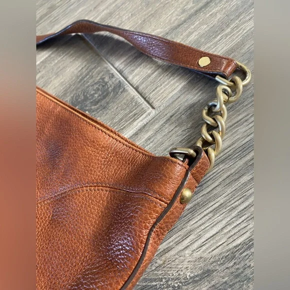 Brahmin Shoulder Purse Handbag Pebble Magnet Top Cognac Brown + Chain Strap - Picture 3 of 14